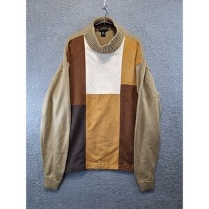 Godbody Mens XL Colorblock Patchwork Sweater & Faux Suede Cap Mens Size M/L Snap